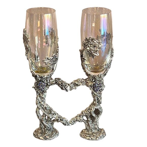 2 champagne crystal toasting flutes - Picture 1 of 13